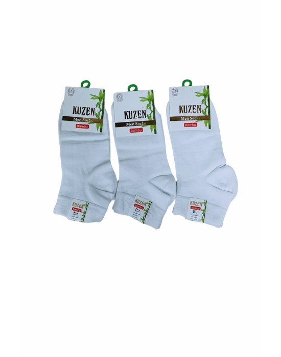 Kuzen Dikişsiz Yarım Konç  Beyaz Bambu Erkek Çorap 6 Adet