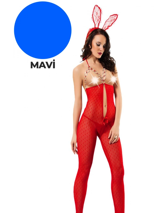 Mavi Zincirli Dantel Vücut Çorabı - 1009