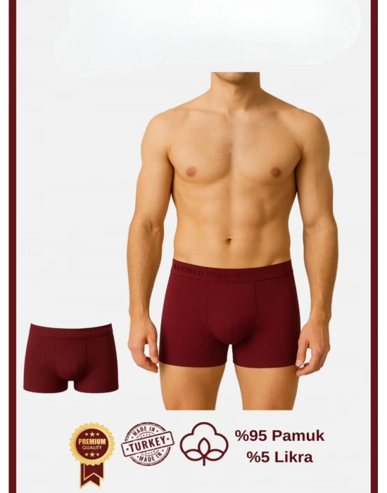 Pamuklu Düz Bordo Renk Erkek Boxer