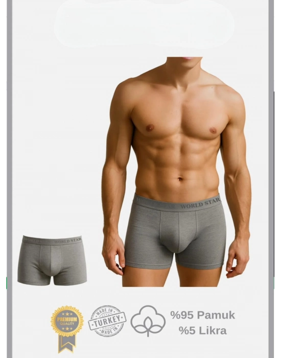 Pamuklu Düz Gri Renk Erkek Boxer
