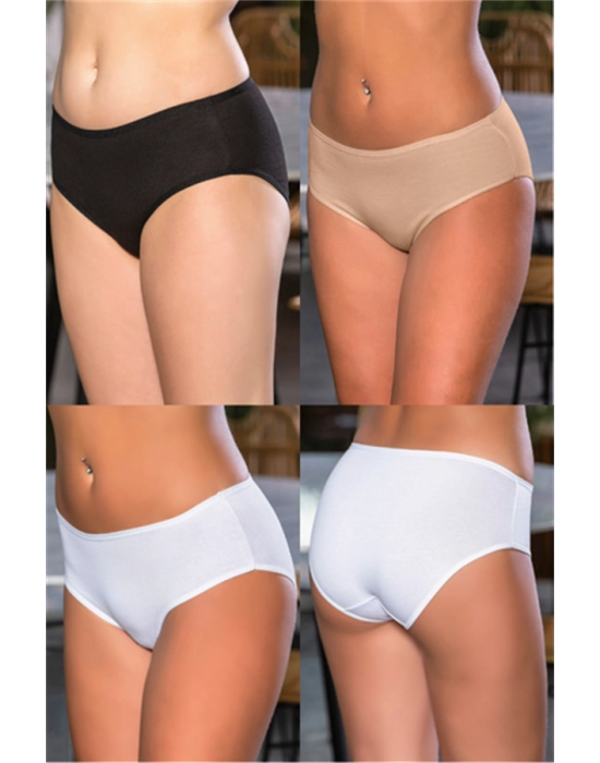 Pamuklu Yüksek Bel Slip Külot (karışık) Siyah-beyaz-ten (brf2966)