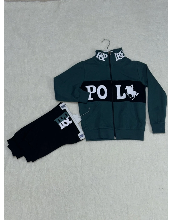 Siyah Petrol Yeşili Baskılı Kanguru Cep Alt Üst Eşofman Takımı Yeşil