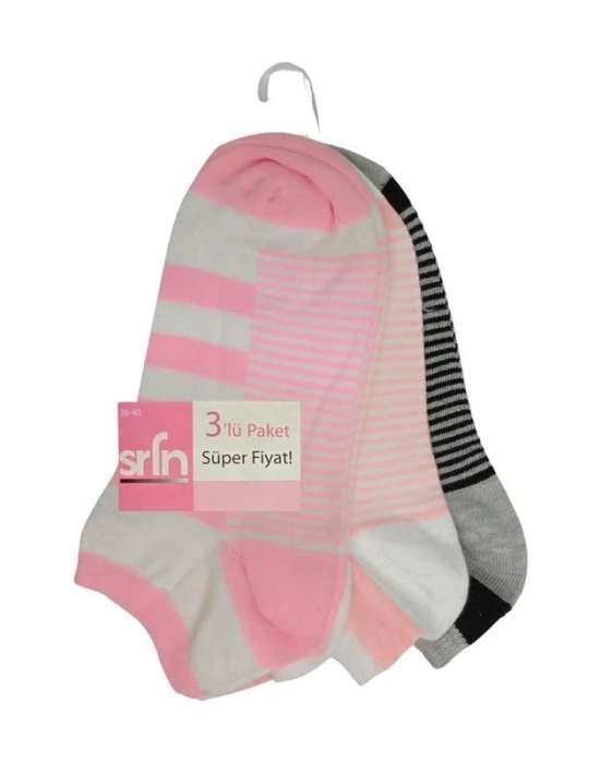 Srfn Kadın Patik Çorap 3 Lü Çemberli Desen