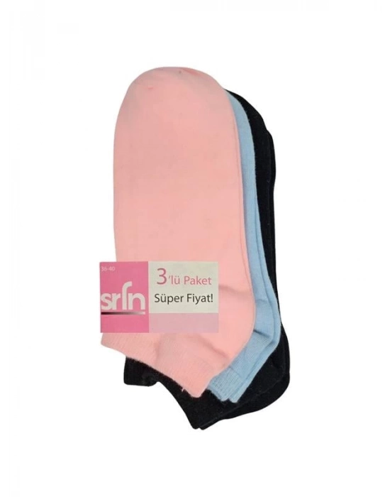 Srfn Kadın Patik Çorap 3 Lü Düz Renkli