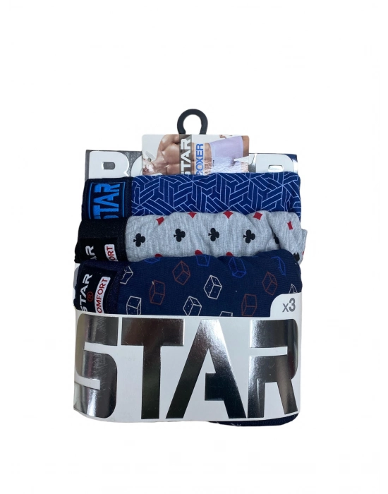Star 105 Desenli Jakar Erkek 3lü Kemer Boxer