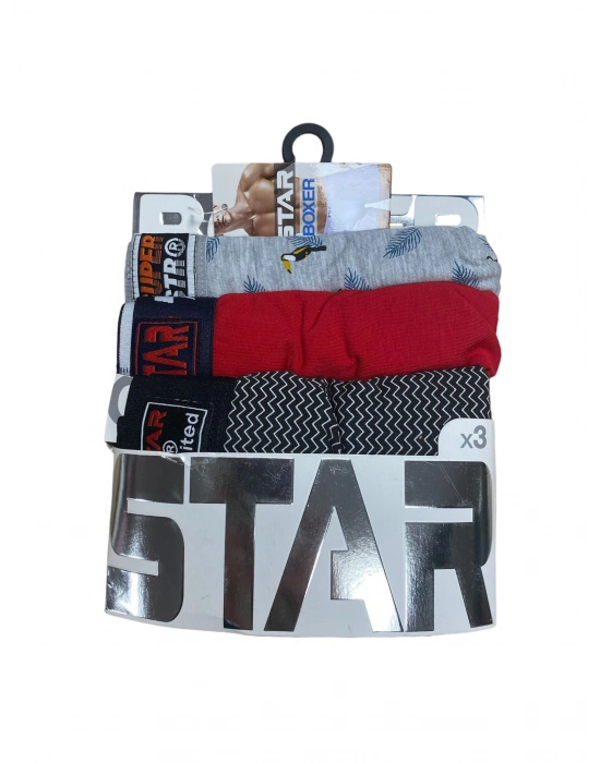 Star 105 Desenli Jakar Erkek 3lü Kemer Boxer