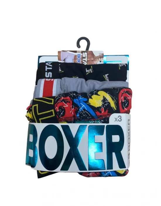 Star 105 Desenli Jakar Erkek 3lü Kemer Boxer