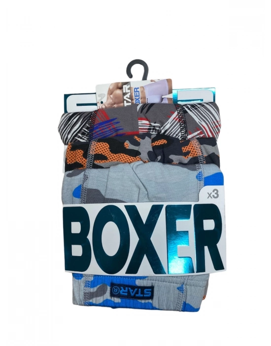 Star 106 Desenli Pamuklu Kemer Likralı 3lü Boxer