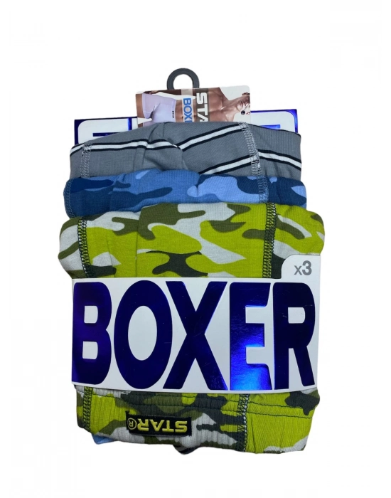 Star 106 Desenli Pamuklu Kemer Likralı 3lü Boxer