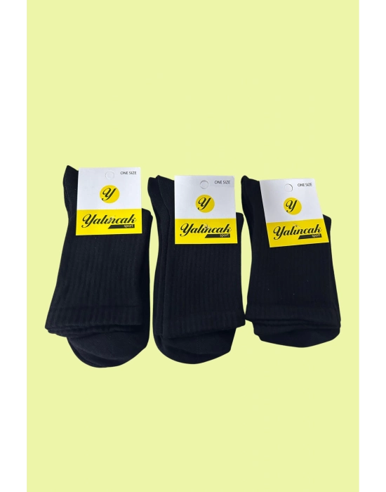 Yalıncak Yarım Konç Kolej Çorap Siyah Renk 12 Adet Desensiz Model