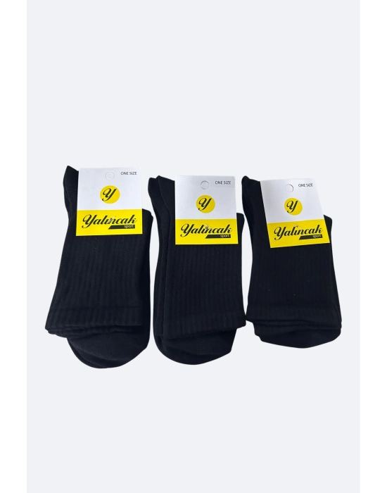 Yalıncak Yarım Konç Kolej Çorap Siyah Renk 6 Adet Desensiz Model