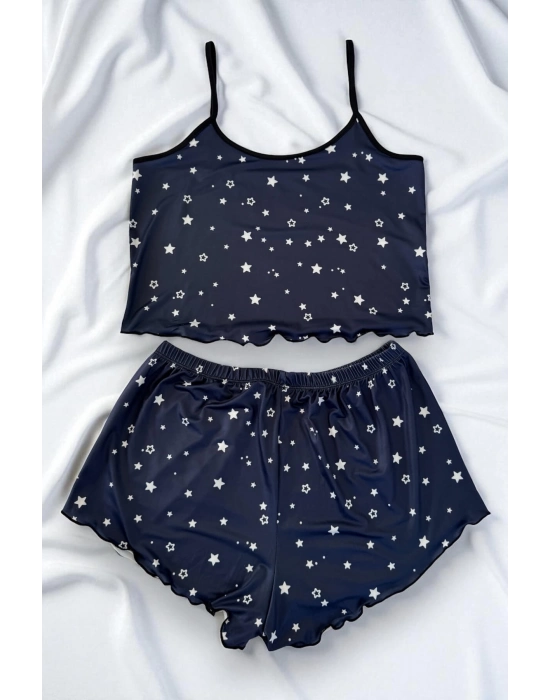 Yıldız Desenli Lacivert Şortlu Pijama Takımı