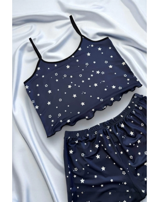 Yıldız Desenli Lacivert Şortlu Pijama Takımı