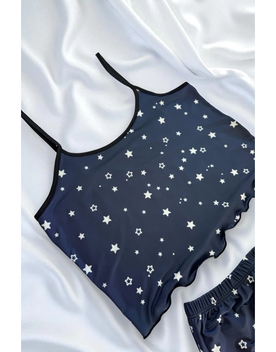 Yıldız Desenli Lacivert Şortlu Pijama Takımı
