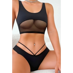 Kadın Siyah Çapraz Ip Detaylı Şık Bikini Takımı