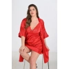 2li Kırmızı Sabahlık Takımı Bigsize 6207