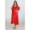 2li Kırmızı Sabahlık Takımı Bigsize 6226