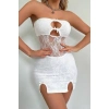 Beyaz Dantel İşlemeli Göğüs Dekolteli Seksi 5081