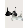Beyaz-siyah 2li Mikro Kumaş İçi Boş Balenli Günlük Desteksiz Sütyen
