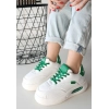 Chris Beyaz Cilt Yeşil Detaylı Bağcıklı Spor Ayakkabı - Bamido