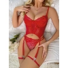 Dantel Transparan Kırmızı Badysuit 4lü Takım 7003