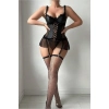 Kadın Çoraplı Lame Deri Fantezi Kostüm Elbise Seksi Gece Fantazi Kostüm 9002