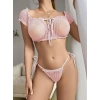 Kadın Pembe Bustiyer Külot Sexy Kostüm 8013