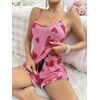 Kadın Pembe Kalp Baskılı Şortlu Gecelik Pijama Takımı 5050