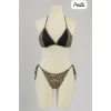Kadın Siyah Ve Leopar Detaylı Yandan Bağlamalı Bikini Takımı