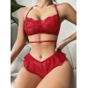 Kırmızı Dantel İşlemeli Fantezi Şık Sütyen Külot Takımı