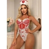 Kırmızı Fantezi Body Hemşire Kostümü