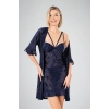 Lacivert Dantel İşlemeli 2li Sabahlık Takımı