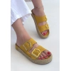 Loera Sarı Nubuk Çift Tokalı Terlik - Bamido