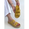 Loera Sarı Nubuk Çift Tokalı Terlik - Bamido