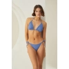 Özel Tasarım Fitilli Boyundan Bağlamalı Mavi Üçgen Bikini Takımı