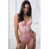 Pembe Dantel İşlemeli Maskeli Fantezi Body