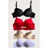 Siyah-beyaz-kırmızı-ten 4lü İçi Boş Micro Balenli Günlük Tek Desteksiz Sütyen