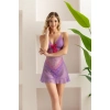 Transparan Babydoll String Takım Lila (mgp32096)