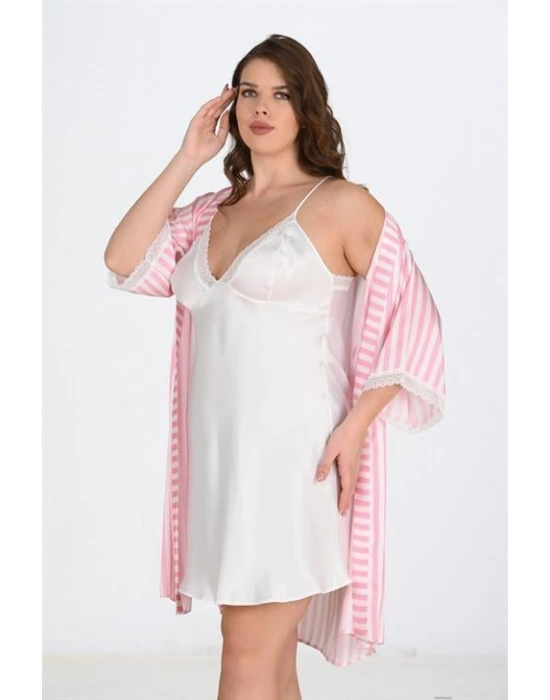 2li Beyaz-pembe Sabahlık Takımı Bigsize 6210