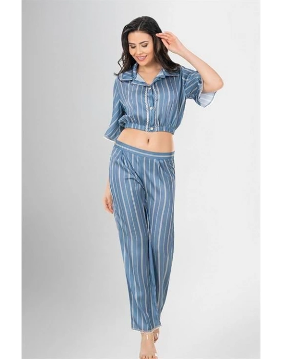 2li Desenli Saten Pijama Takımı