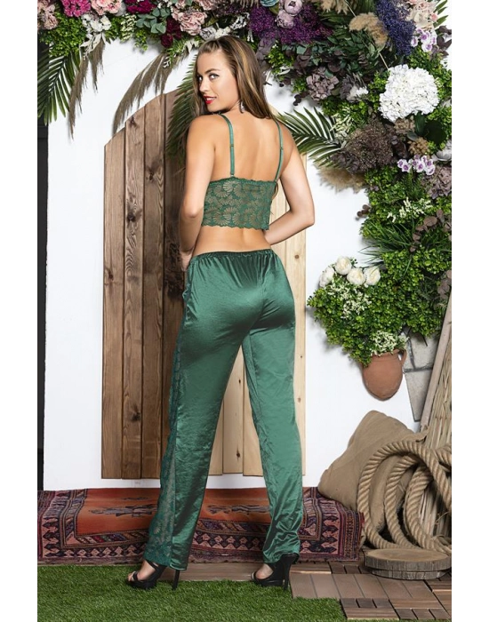 3 Parça Gecelik Seti ; Gömlek, Bralet Sütyen Ve Pantolon Takım Zümrüt (brf31726)