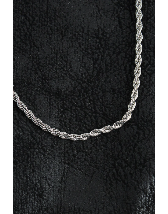 316l Çelik Burgu Zincir Model Gümüş Renk Erkek Kolye - Bamido