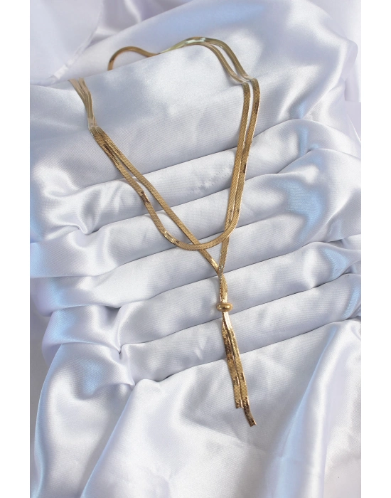 316l Çelik Gold Renk 2li İtalyan Zincir Asansör Model Sallantı Detay Kadın Kolye - Bamido