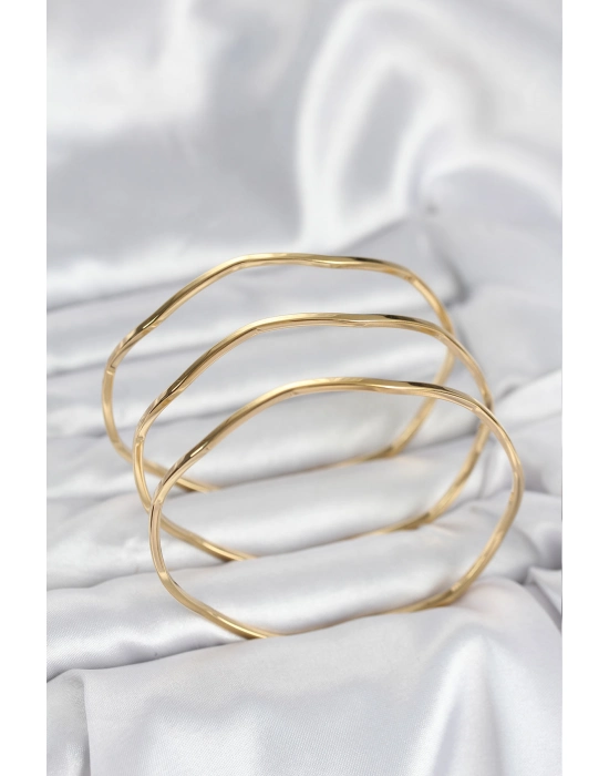 316l Çelik Gold Renk 65 Mm Ajda Zikzak Model 3lü Kadın Bileklik - Bamido