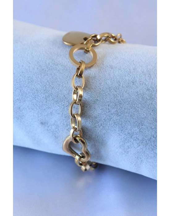 316l Çelik Gold Renk Kalp Figür Zincir Model Kadın Bileklik - Bamido