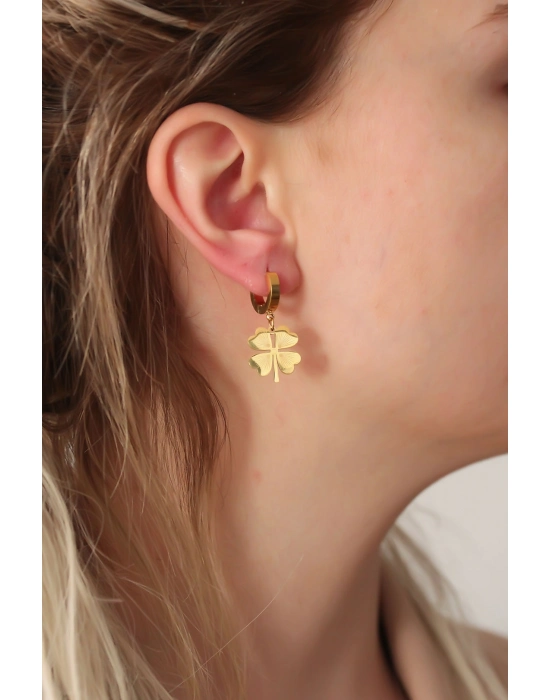 316l Çelik Gold Renk Yonca Küpe - Bamido