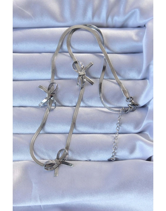 316l Çelik Gümüş Renk İtalyan Zincirli Fiyonk Kolye - Bamido