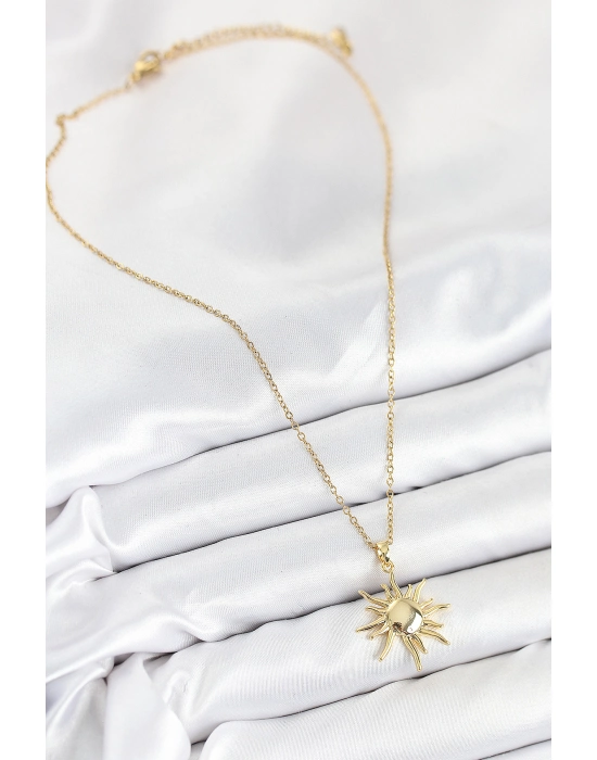 316l Çelik Güneş Model Gold Renk Kadın Kolye - Bamido