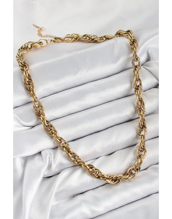 316l Çelik Halat Model Gold Renk Kadın Kolye - Bamido