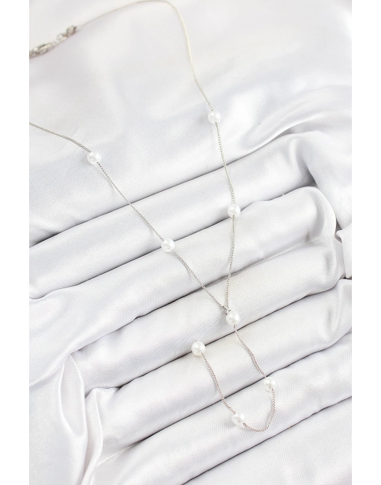 316l Çelik İnci Figürlü Y Model Gümüş Renk Kadın Kolye - Bamido